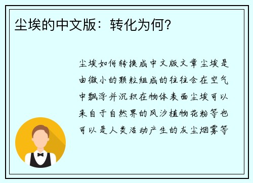 尘埃的中文版：转化为何？